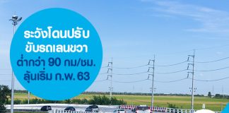 ระวังโดนปรับ ขับรถเลนขวาต่ำกว่า 90 กม/ชม. ลุ้นเริ่ม ก.พ.63