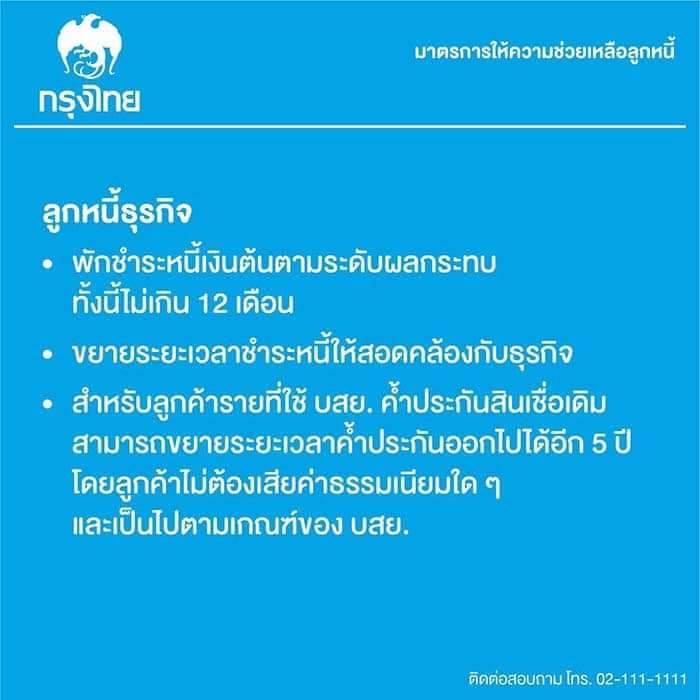 ข้อมูลการพักชำระหนี้ของธนาคารและการช่วยเหลือในช่วง Covid-19