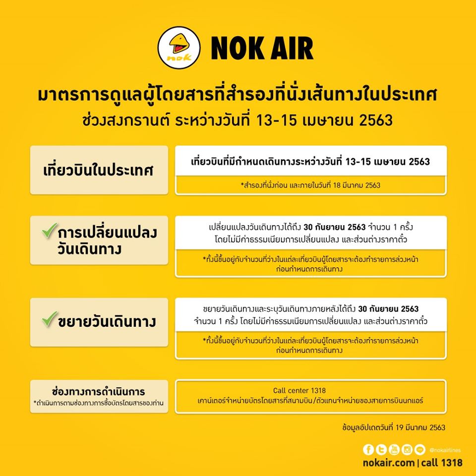 มาตรการคืน ตั๋วเครื่องบิน สำหรับคนจองตั๋วล่วงหน้าช่วงสงกรานต์