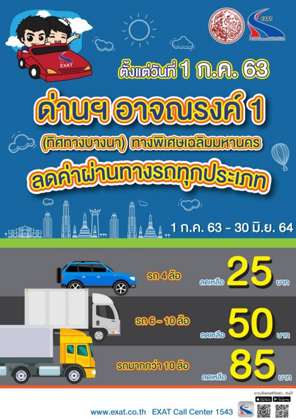 ข่าวดี! “ด่านอาจณรงค์ 1” ลดค่าทางด่วน 25 บาท เริ่ม 1 ก.ค.นี้ ยาว 1 ปี
