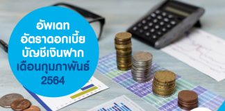 อัพเดทอัตราดอกเบี้ยบัญชีเงินฝาก เดือนกุมภาพันธ์ 2564