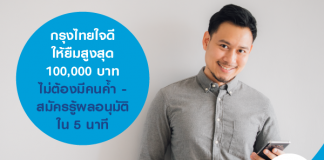 กรุงไทยใจดี ให้ยืมสูงสุด 100,000 บาท ไม่ต้องมีคนค้ำ สมัครรู้ผลอนุมัติใน 5 นาที